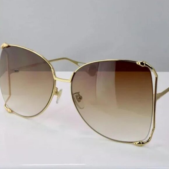 Gucci GG0252S 003 63mm Square Oversized Sunglasses Gold w/Brown Lenses - Picture 6 of 7